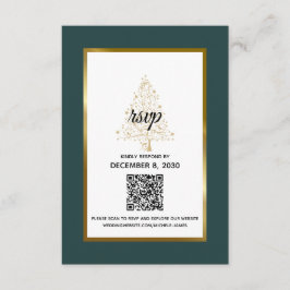 Cartão RSVP Código QR do Casamento no inverno Elegante Dourado
