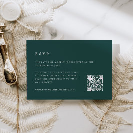 Cartão RSVP Código QR do Casamento no inverno Verde Florestal