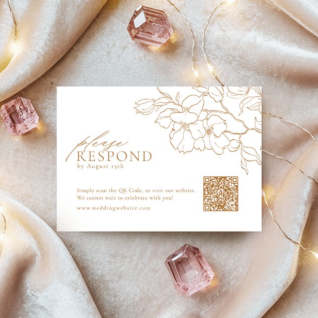 Cartão RSVP Código QR do casamento outono floral Elegante (Elegant floral golden fall wedding QR code RSVP Card)