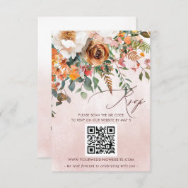 Cartão RSVP CÓDIGO QR do Casamento outono Floral Laranja Russo