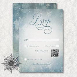 Cartão RSVP Código QR do Casamento Romântico de Neve Azul e Br