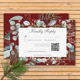 Cartão RSVP Código QR do Casamento Vermelho Vermelhos do Natal