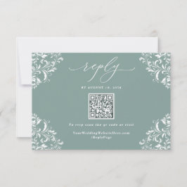 Cartão RSVP Código QR do Casamento vintage Verde do Mar Elegan