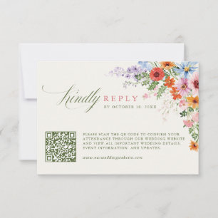 Cartão RSVP Código QR do Jardim de Flores Silvestres da Primav