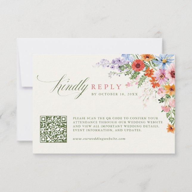 Cartão RSVP Código QR do Jardim de Flores Silvestres da Primav (Frente)