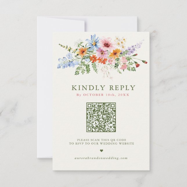 Cartão RSVP Código QR do Jardim de Primavera de Flores Silvest (Frente)