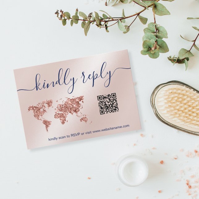 Cartão RSVP Código QR do Mapa Mundial do Passaporte de Destino (Criador carregado)