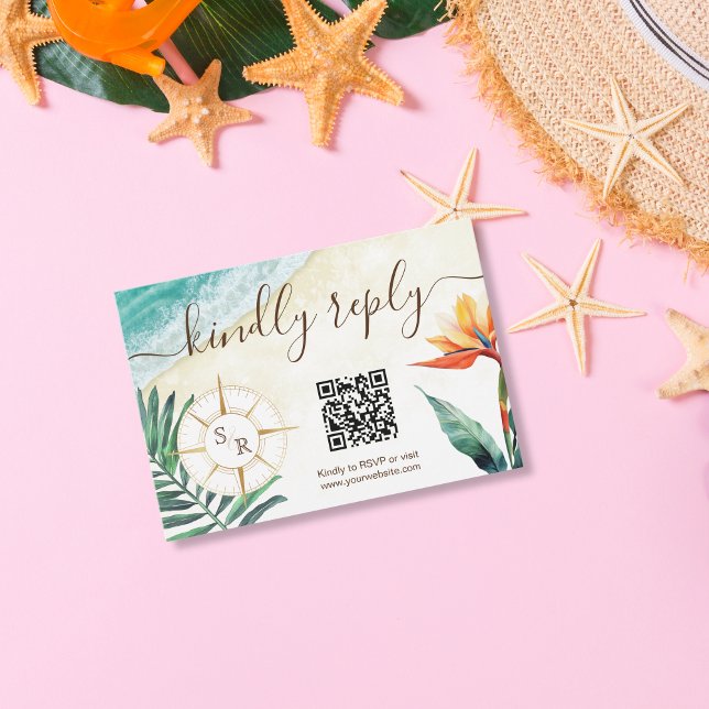 Cartão RSVP Código QR do Monograma de Compass de Casamento de  (Criador carregado)