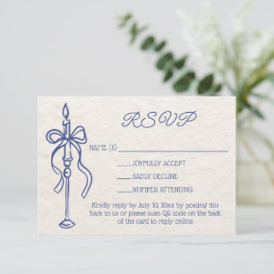 Cartão RSVP Código QR do Site de Casamento Azul do Marinho Des