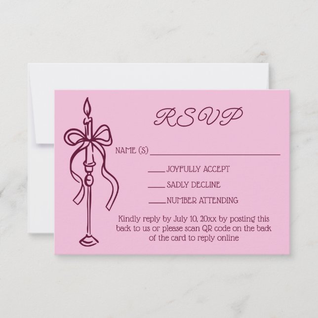 Cartão RSVP Código QR do Site de Casamento Borgonha Desenhado  (Frente)