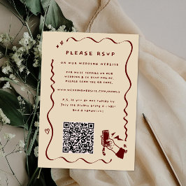 Cartão RSVP Código QR do Site de Casamento Caprichoso e Retrô