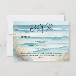 Cartão RSVP Código QR do Site de Casamento de Praia da Waterco
