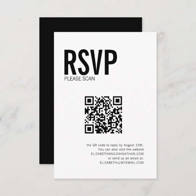 Cartão RSVP Código QR do Site de Casamento de Tipografia Simpl (Frente/Verso)