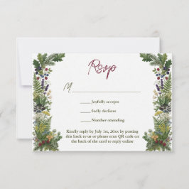 Cartão RSVP Código QR do Site de Casamento de Vegetação Flores