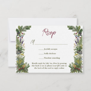 Cartão RSVP Código QR do Site de Casamento de Vegetação Flores