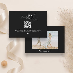 Cartão RSVP Código QR do Site de Casamento Minimalista