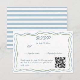 Cartão RSVP Código QR do Site de Casamento Verde Azul Ondulado