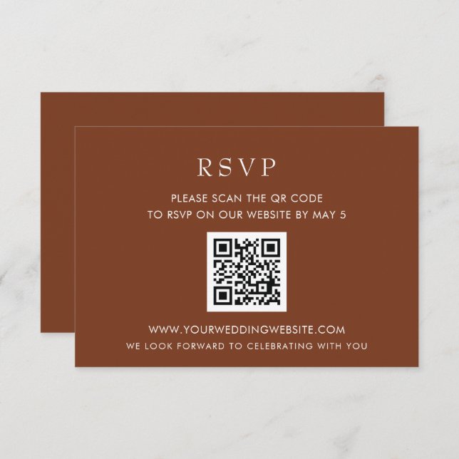 Cartão RSVP CÓDIGO QR do Terracotta Moderno Elegante Simples (Frente/Verso)