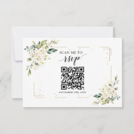Cartão RSVP Código QR Dourado Branco Adicionar seu Casamento d
