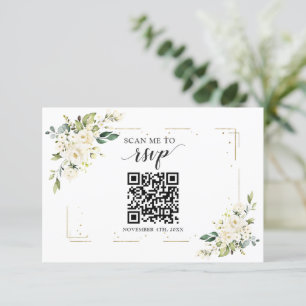 Cartão RSVP Código QR Dourado Branco Adicionar seu Casamento d