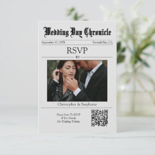 Cartão RSVP Código QR Elegante Mínimo do Jornal Personalizado