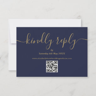 Cartão RSVP Código QR Elegante Responder Gentilmente Azul Mari