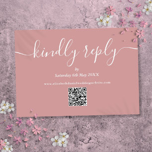 Cartão RSVP Código QR em Rose Gold Escrita Elegante Responda p