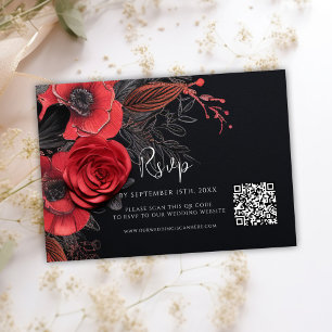 Cartão RSVP Código QR Escuro Casamento Floral