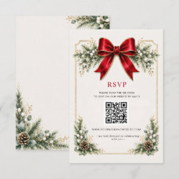 Cartão RSVP Código QR Floral Botânico Arco Vermelho Natal de I