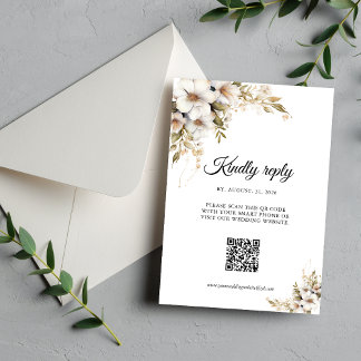 Cartão RSVP Código QR Floral Branco Verdejante