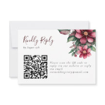 Código QR Floral de Casamento Burgundy