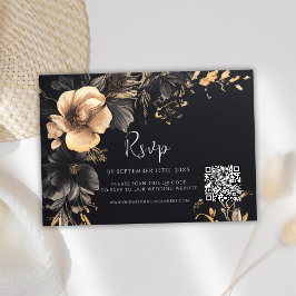 Cartão RSVP Código QR Floral de Casamento Gótico