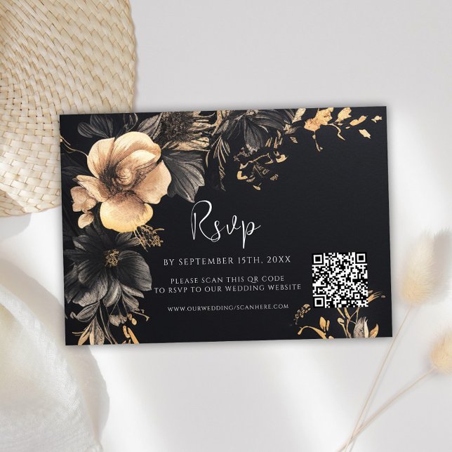 Cartão RSVP Código QR Floral de Casamento Gótico (Gothic QR Code Floral Wedding RSVP Card)