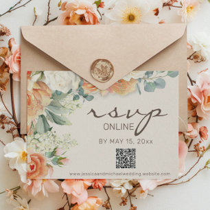 Cartão RSVP Código QR Floral de Eucalipto Aguarela Branca Pêss