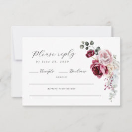 Cartão RSVP Código QR Floral de Script Elegante e Borgonha