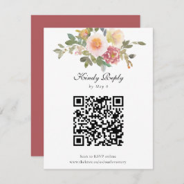 Cartão RSVP Código QR Floral Elegante de Casamento de Rosa Dus