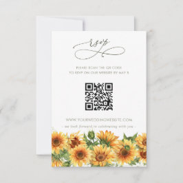 Cartão RSVP Código QR Floral Jardim Country Girassol Aquarela