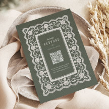 Código QR Floral Verde Salvia Vintage Renda Clássi