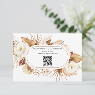 Cartão RSVP Código QR Flores Brancas Pampas Grass Aniversário 