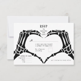 Cartão RSVP Código QR Gótico Mãos de Esqueleto até Casamento d