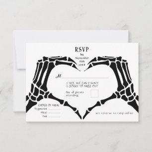 Cartão RSVP Código QR Gótico Mãos de Esqueleto até Casamento d
