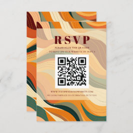 Cartão RSVP CÓDIGO QR Laranja de Terracotta Abstrato Terrestre