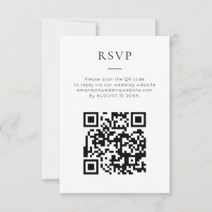 Cartão RSVP Código QR Minimalista Preto Branco Casamento