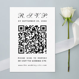 Cartão RSVP Código QR Minimalista Preto e Branco Casamento Sim