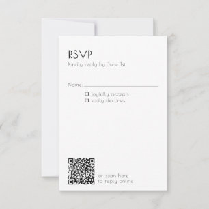 Cartão RSVP Código QR Mínimo Detalhes de Casamento Modernos 