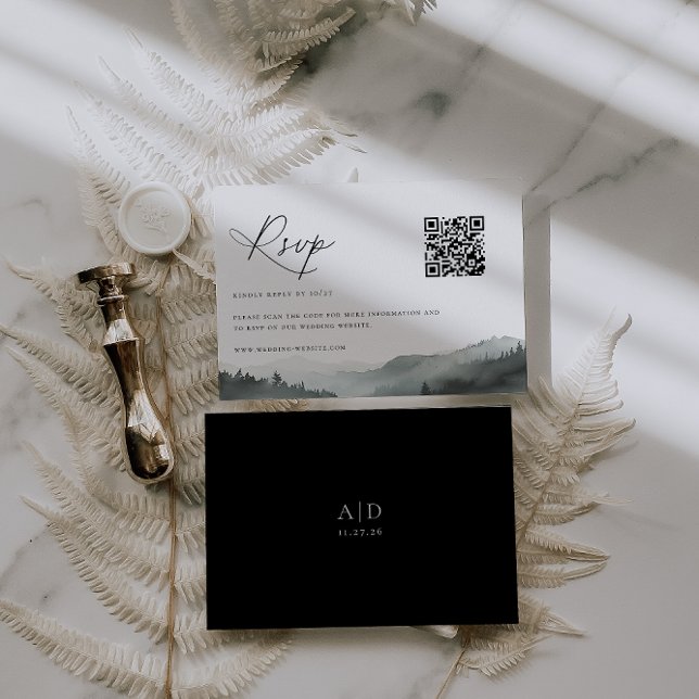 Cartão RSVP Código QR Misty Mountain Wedding (Criador carregado)