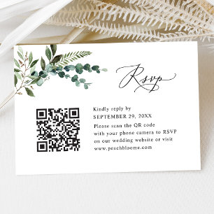 Cartão RSVP Código QR Modern Boho Greenery Casamento