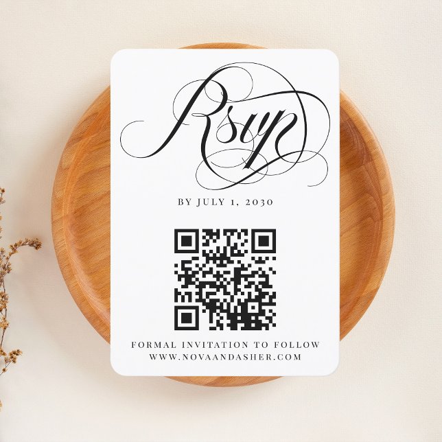 Cartão RSVP Código QR Moderno de Script Elegante Clássico Simp (Criador carregado)