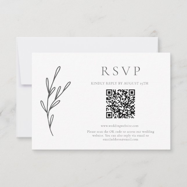 Cartão RSVP Código QR monocromático de Casamento Clássico Eleg (Frente)