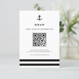 Cartão RSVP Código QR Náutico de Âncora Moderna Preta e Branca